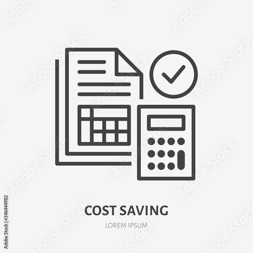 Cost saving line icon, vector pictogram of price list. Tax optimization illustration, sign for financial business