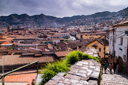 way to Saqsaywaman, View of San Blas town streets, Cusco, PERU