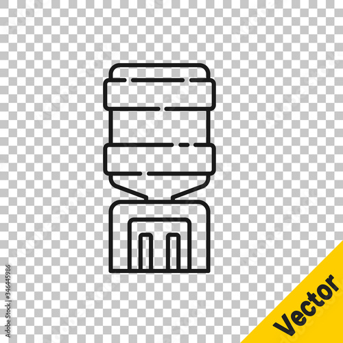 Black line Water cooler for office and home icon isolated on transparent background. Water dispenser. Bottle office, plastic and liquid. Vector Illustration