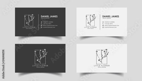 Minimal business card template, floral wedding design, Black and white colors.