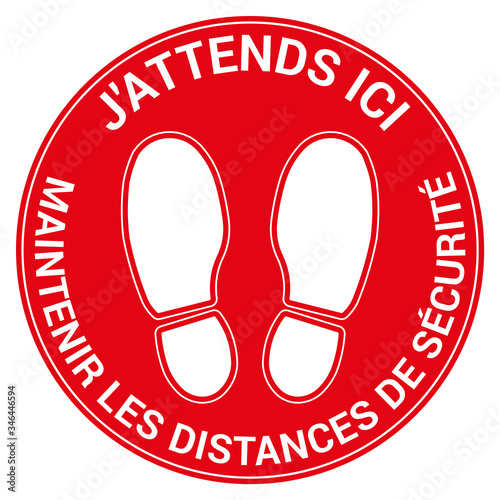 Floor signal for social distancing antivirus, french language, vector illustration