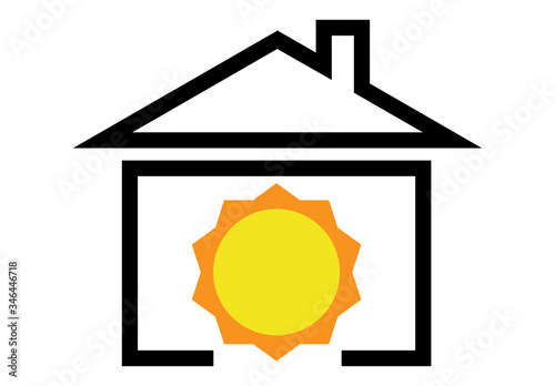 Icono de una casa con un sol por la energía solar.