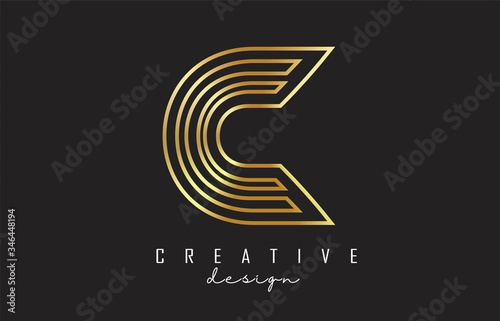 Golden Lines Monogram C Letter Logo with luxury design. Creative and simple golden C icon.