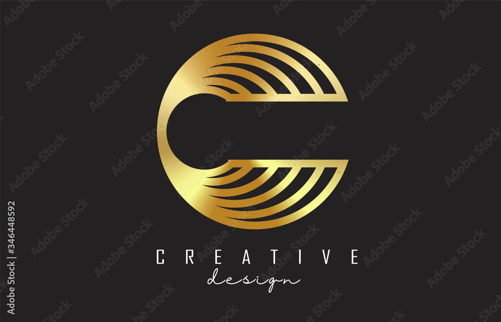 Golden Lines C Letter Logo with Monogram and simple design. Golden Lines C Letter Logo with Monogram and simple design.