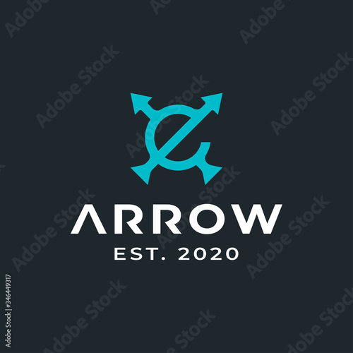 Modern Vintage Logo Design Vector Template, Arrow, Arrowhead, Cursor and Initials Letter E / EX
