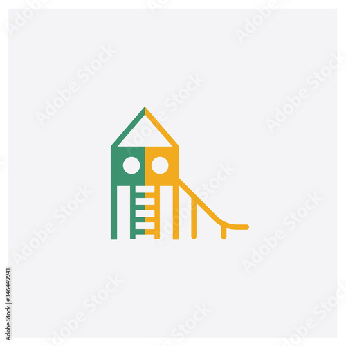 Slide concept 2 colored icon. Isolated orange and green Slide vector symbol design. Can be used for web and mobile UI/UX