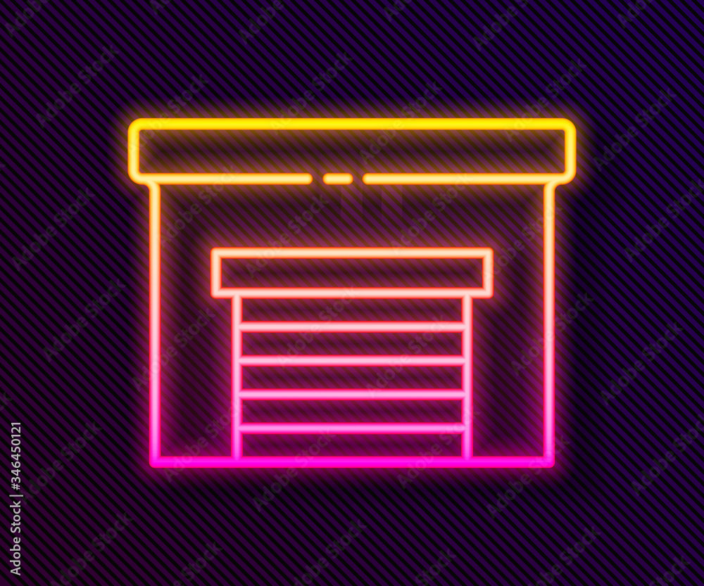 Glowing neon line Garage icon isolated on black background. Vector Illustration