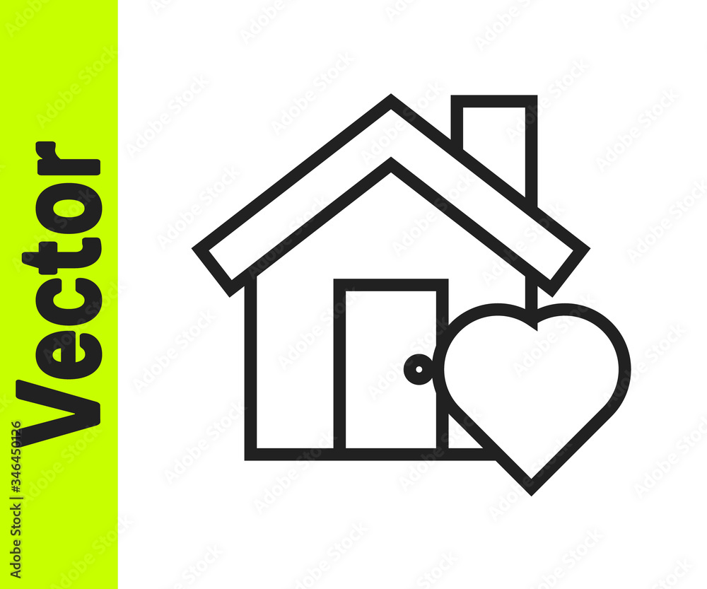 Black line House with heart shape icon isolated on white background. Love home symbol. Family, real estate and realty. Vector Illustration Black line House with heart shape icon isolated on white background. Love home symbol. Family, real estate and realty. Vector Illustration