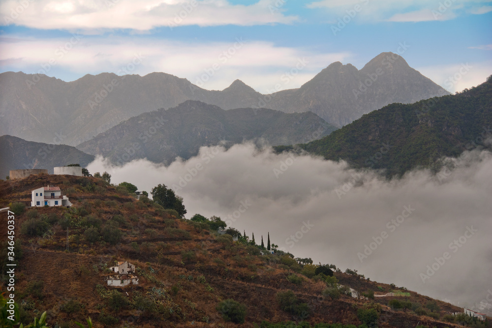 Countryside surrounding The Moorish village of Frigiliana nestling in the mountains, Costa del Sol, Andalucia, Spain