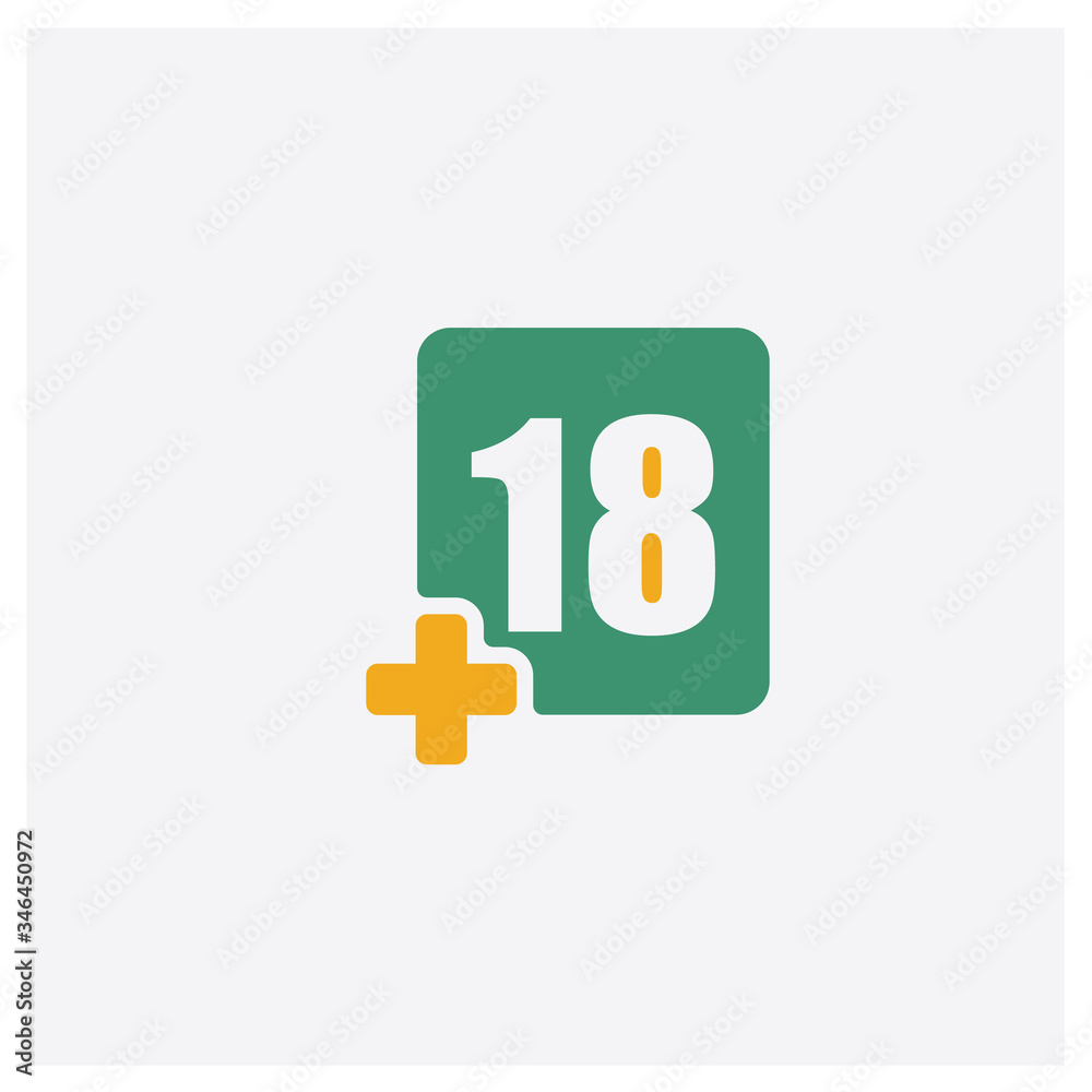 Plus 18 Movie concept 2 colored icon. Isolated orange and green Plus 18 Movie vector symbol design. Can be used for web and mobile UI/UX Plus 18 Movie concept 2 colored icon. Isolated orange and green Plus 18 Movie vector symbol design. Can be used for web and mobile UI/UX