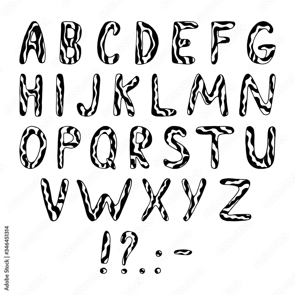 Drawn letters of the alphabet with a black pattern Drawn letters of the alphabet with a black pattern