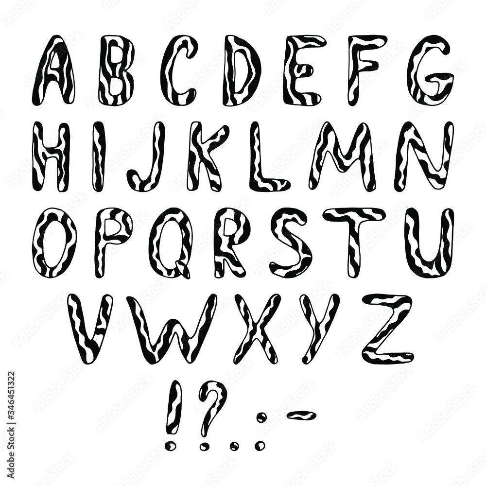 Vector drawn letters of the alphabet with a black pattern