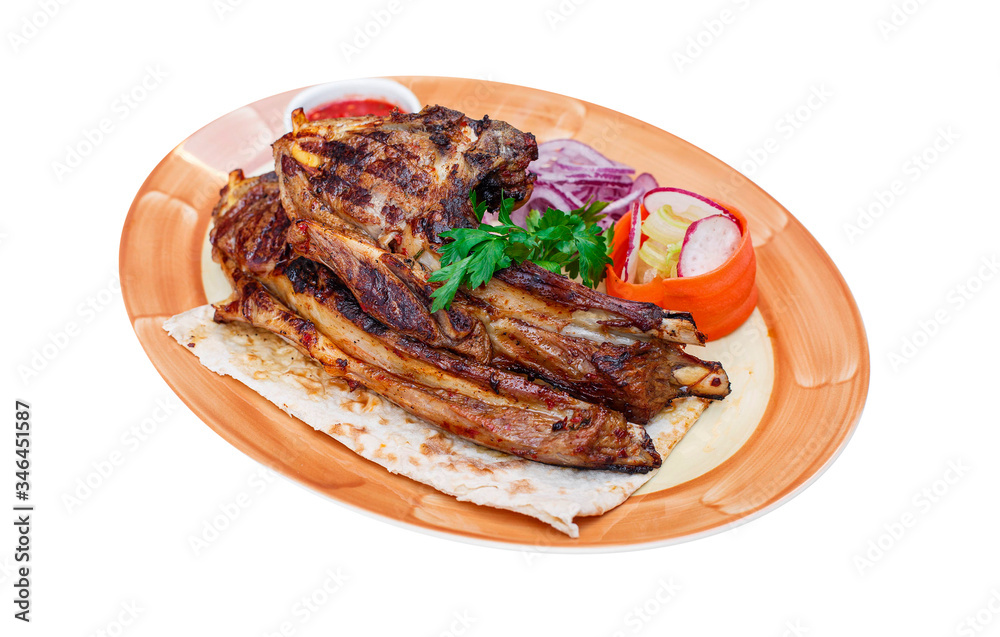 grilled pork ribs, shish kebab BBQ