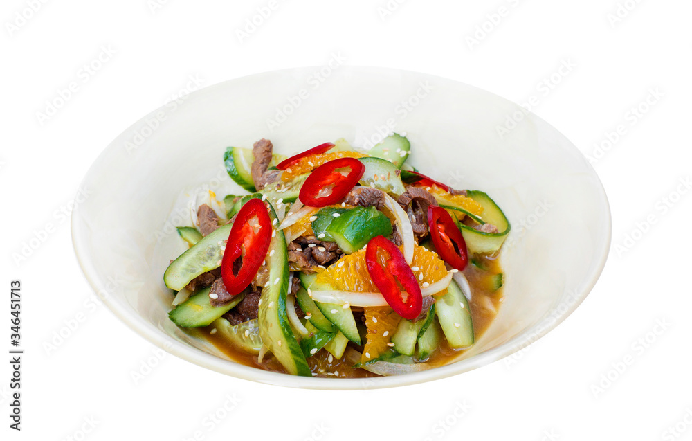 green beef salad isolated on white, food menu green beef salad isolated on white, food menu
