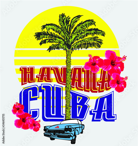 Cuba Havana print and embroidery graphic design vector art