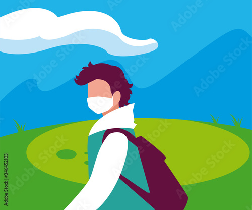 Man avatar with mask outside vector design