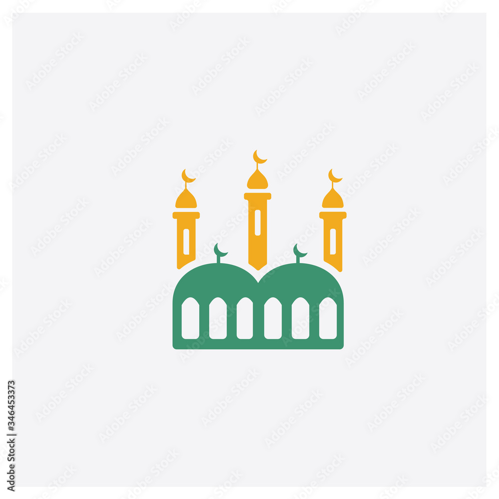 Mosque concept 2 colored icon. Isolated orange and green Mosque vector symbol design. Can be used for web and mobile UI/UX