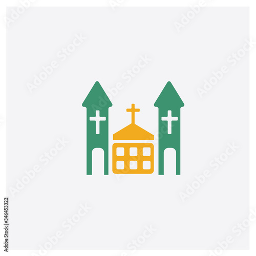 Chuch concept 2 colored icon. Isolated orange and green Chuch vector symbol design. Can be used for web and mobile UI/UX