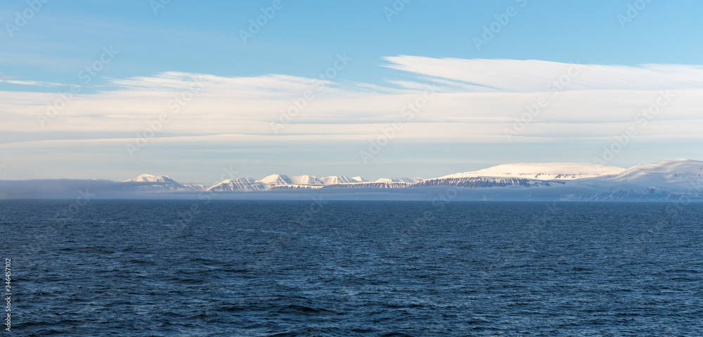 Arctic landscape with mountains view from expedition ship
