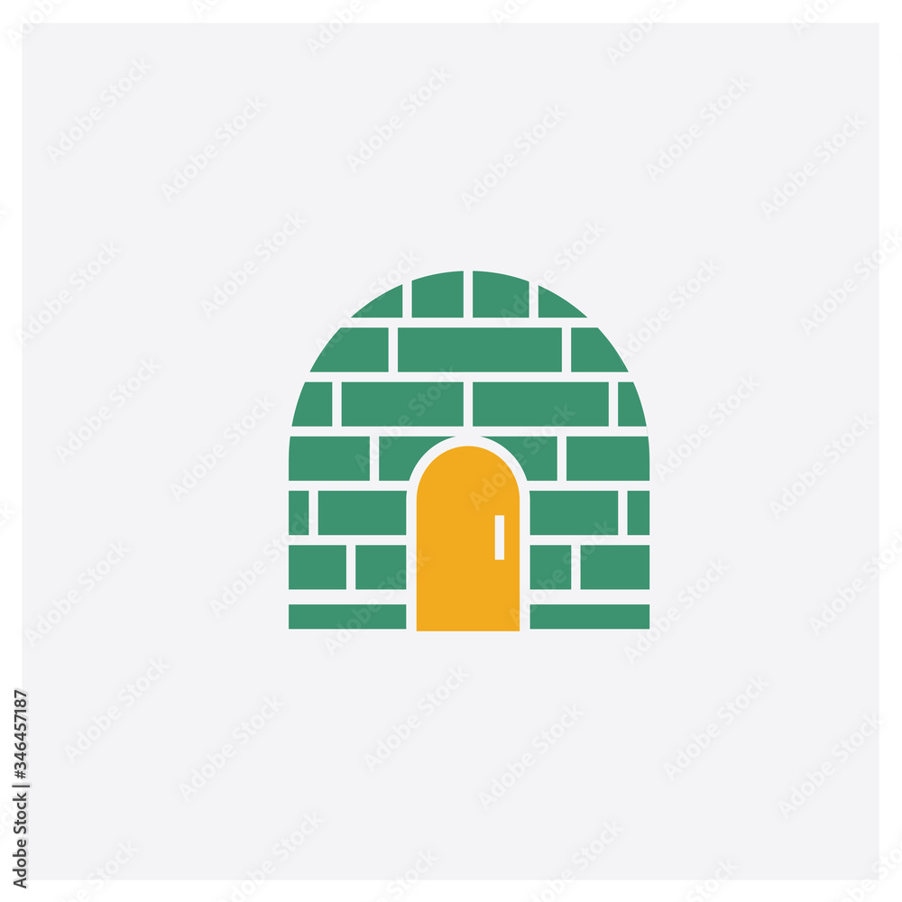 Fototapeta premium Igloo concept 2 colored icon. Isolated orange and green Igloo vector symbol design. Can be used for web and mobile UI/UX