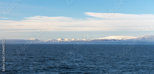 Arctic landscape with mountains view from expedition ship