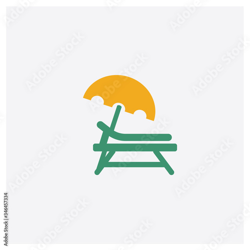 Sunbed concept 2 colored icon. Isolated orange and green Sunbed vector symbol design. Can be used for web and mobile UI/UX