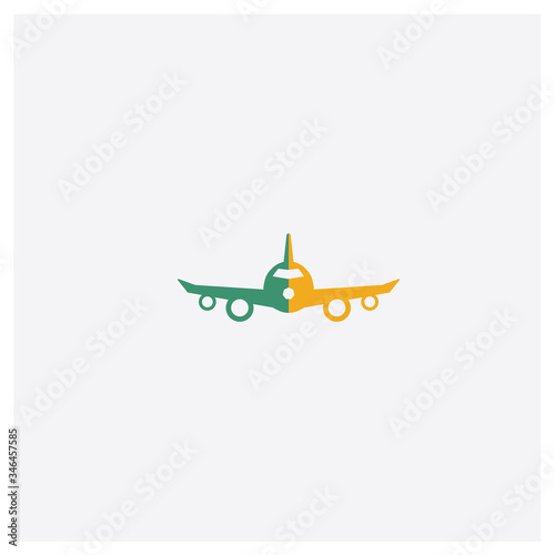 Airplane concept 2 colored icon. Isolated orange and green Airplane vector symbol design. Can be used for web and mobile UI/UX