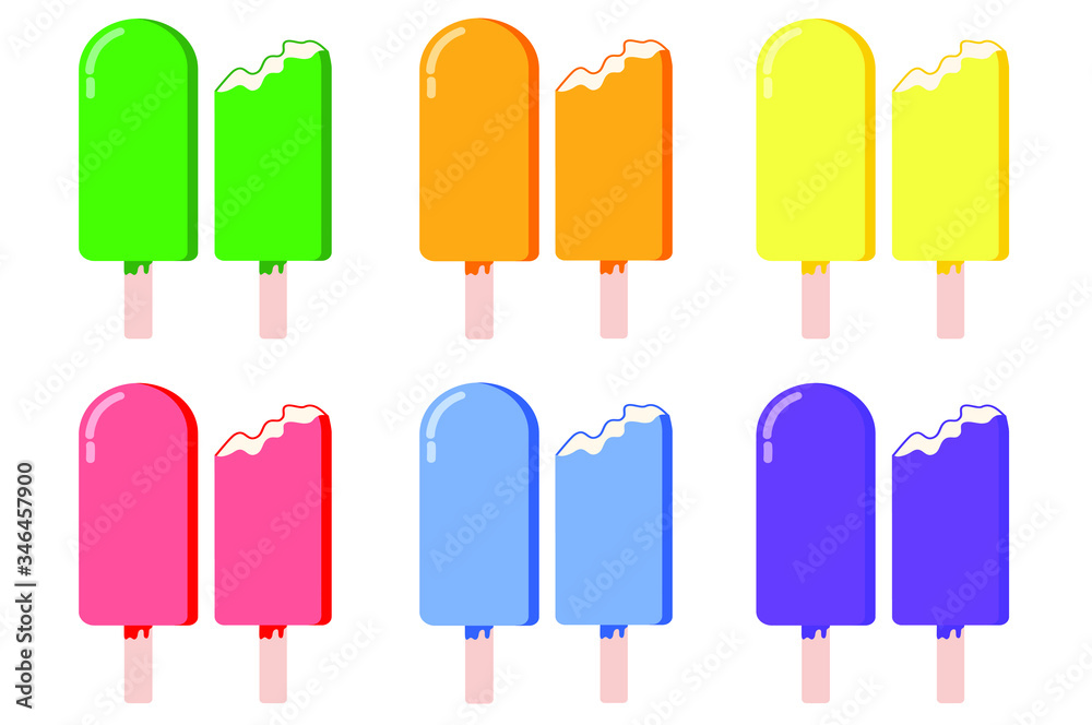 Ice lolly. Color ice-cream of different taste with toppings. Summer dessert. Vector illustration Ice lolly. Color ice-cream of different taste with toppings. Summer dessert. Vector illustration