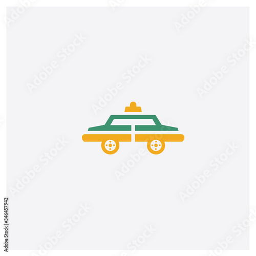 Police car concept 2 colored icon. Isolated orange and green Police car vector symbol design. Can be used for web and mobile UI/UX