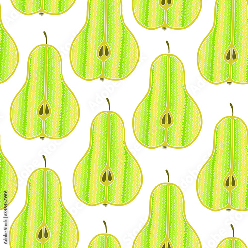 Fresh pears modern beauty doodle seamless pattern.