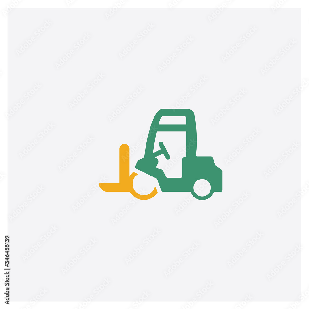 Forklift concept 2 colored icon. Isolated orange and green Forklift vector symbol design. Can be used for web and mobile UI/UX