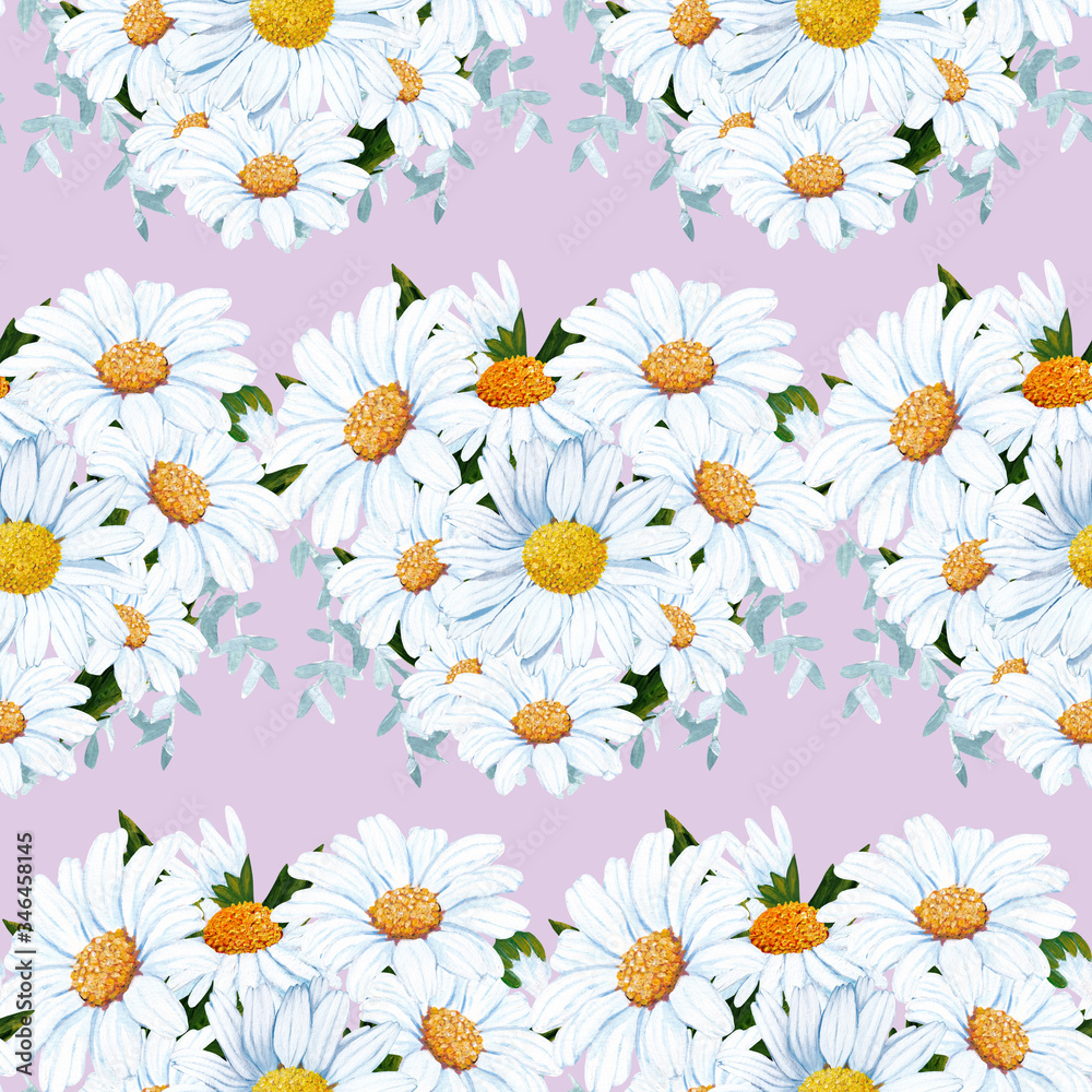 seamless pattern with hand painted daisy bouqet
