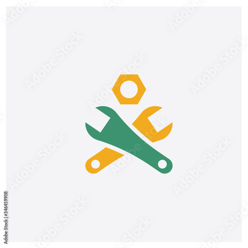 Wrench and Nut concept 2 colored icon. Isolated orange and green Wrench and Nut vector symbol design. Can be used for web and mobile UI/UX