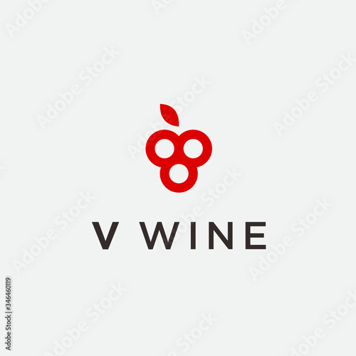 letter v with grapes logo design vector silhouette illustration