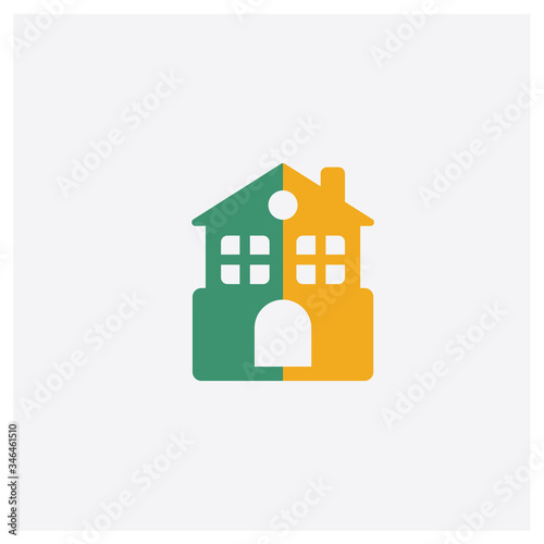 Home concept 2 colored icon. Isolated orange and green Home vector symbol design. Can be used for web and mobile UI/UX