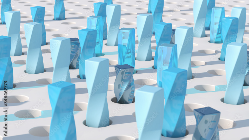 Obraz premium Blue twisted shapes. Abstract illustration, 3d render.