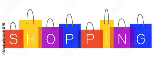 Set of Colorful Empty Shopping Bags Isolated in White. Paper bags for shopping. Sale. Vector Illustration