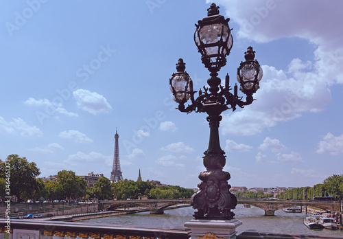 Alexander III bridge with Eiffel tower on the background