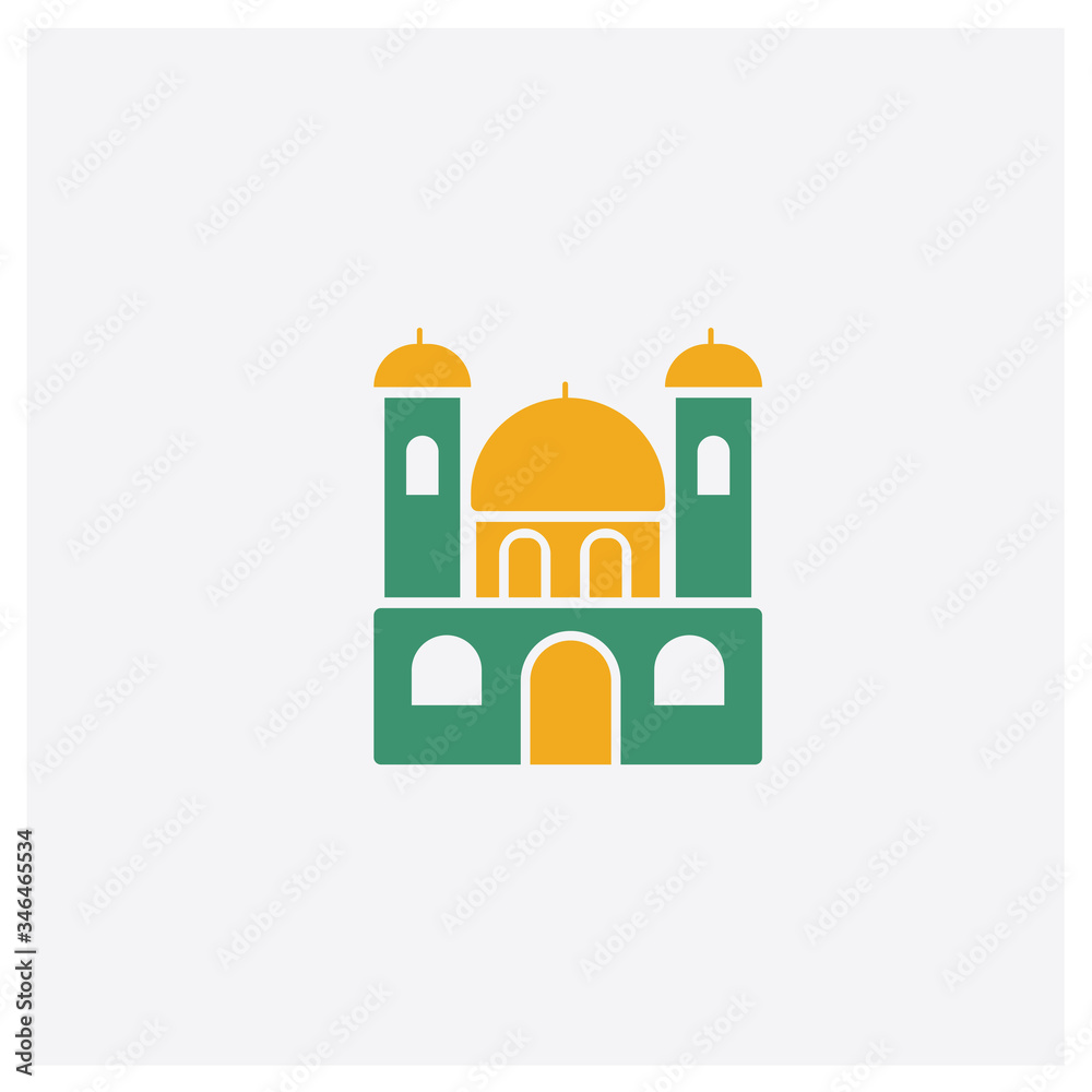 Monastery concept 2 colored icon. Isolated orange and green Monastery vector symbol design. Can be used for web and mobile UI/UX