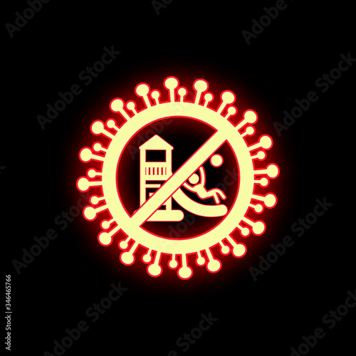 a stylized vector image, a ban on visits to playgrounds. danger of infection. coronavirus pandemic. child safety. stay at home with your children. it is forbidden to play on the Playground.