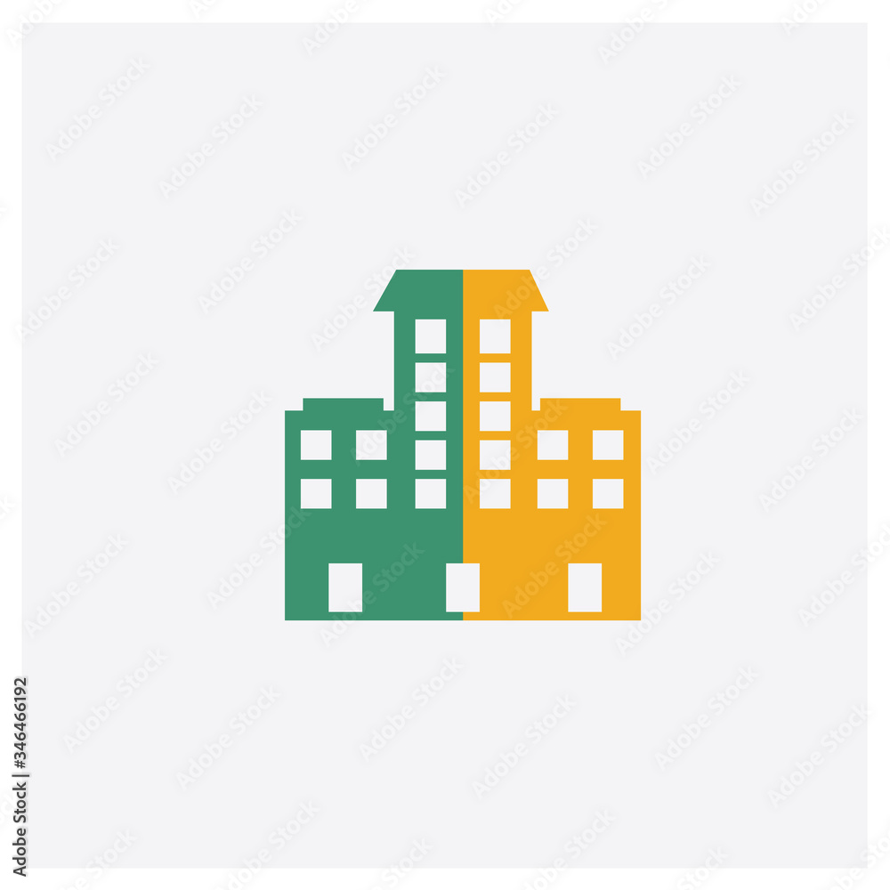 Buildings concept 2 colored icon. Isolated orange and green Buildings vector symbol design. Can be used for web and mobile UI/UX