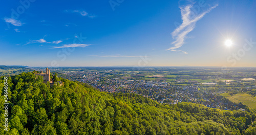 Panoramic aerial view of the German town Bensheim in summer during daytime