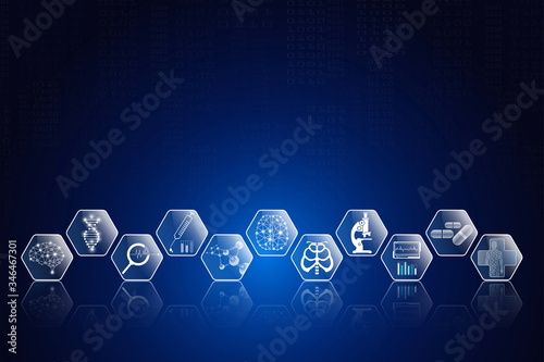 abstract background technology concept in blue light,brain and human body heal ,technology modern medical science in future and global international medical with tests analysis clone DNA human