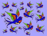 Tattoo tribal birds print and embroidery graphic design vector art