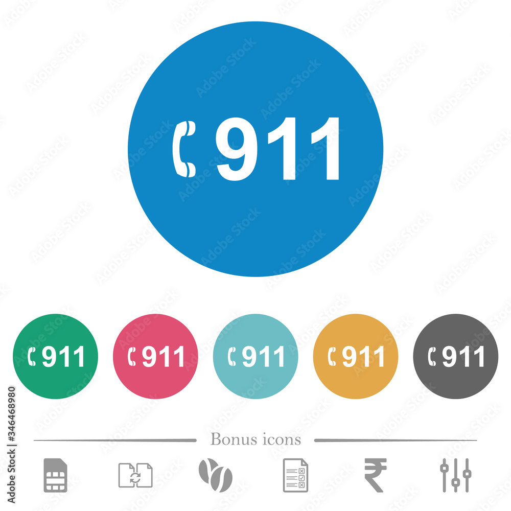 Emergency call 911 flat round icons Emergency call 911 flat round icons