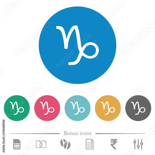 Capricorn zodiac symbol flat round icons