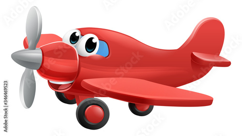 Airplane cartoon character mascot. An illustration of a cute red small or toy aeroplane photo