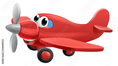 Airplane cartoon character mascot. An illustration of a cute red small or toy aeroplane