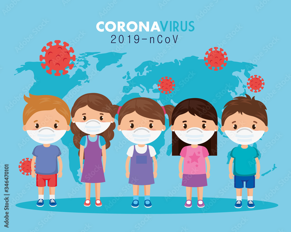cute group children using face mask vector illustration design cute group children using face mask vector illustration design