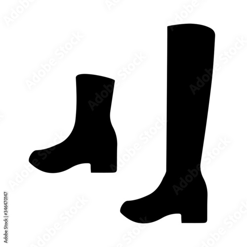 High women boots silhouettes. Fashion women high heel boots. Demi season shoes. Trendy leather high boots. Pair of casual footwear. Silhouettes of ladies jackboots. Vector illustration
